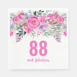 88th birthday pink floral party napkins