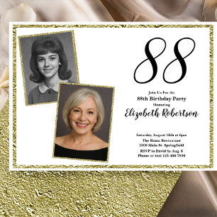 88th Custom Photo White and Gold Invitation