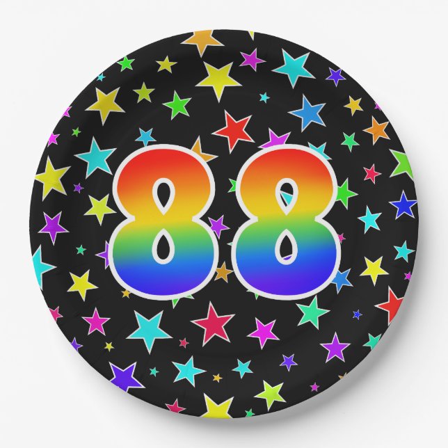 88th Event: Bold, Fun, Colourful Rainbow 88 Paper Plate (Front)