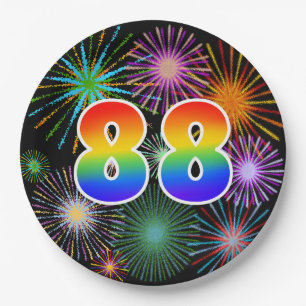 88th Event - Fun, Colourful, Bold, Rainbow 88 Paper Plate