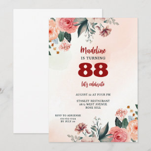 88th floral pastel colours elegant birthday  invitation