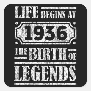 89 Year Old 1936 Birth Of Legend 89th Birthday Square Sticker