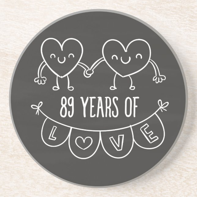 89th Anniversary Gift Chalk Hearts Coaster (Front)