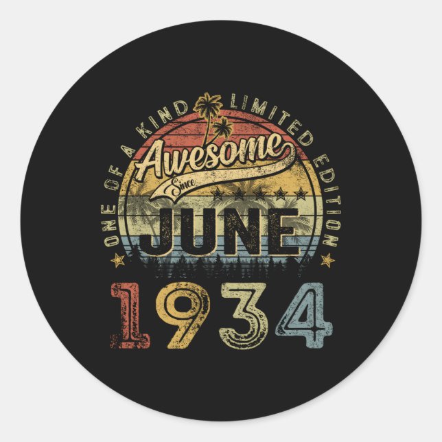 89Th Awesome Since June 1934 89 Classic Round Sticker (Front)