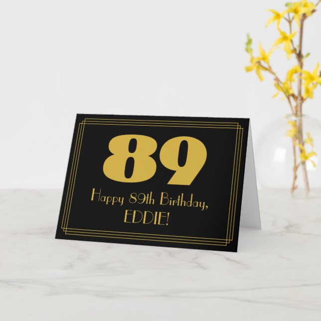 89th Birthday: Art Deco Inspired Look "89" & Name Card (Yellow Flower)