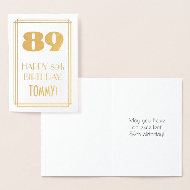 89th Birthday: Art Deco Inspired Look "89" & Name Foil Card (Display)