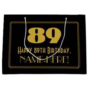89th Birthday — Art Deco Inspired Look "89" & Name Large Gift Bag