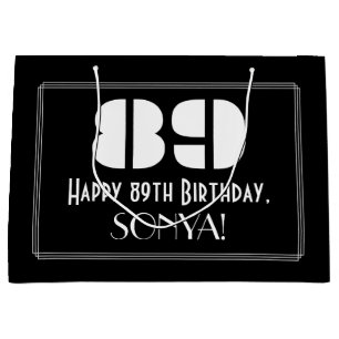 89th Birthday ~ Art Deco Inspired Look "89" + Name Large Gift Bag