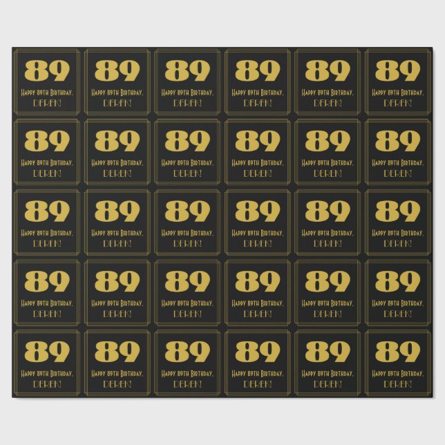 89th Birthday – Art Deco Inspired Look "89" & Name Wrapping Paper (Seam)