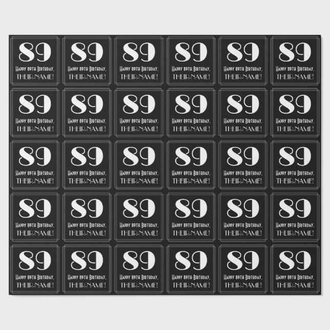 89th Birthday - Art Deco Inspired Look "89", Name Wrapping Paper (Seam)