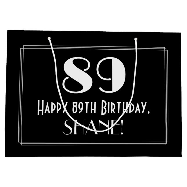 89th Birthday: Art Deco Inspired Style "89", Name Large Gift Bag (Back)