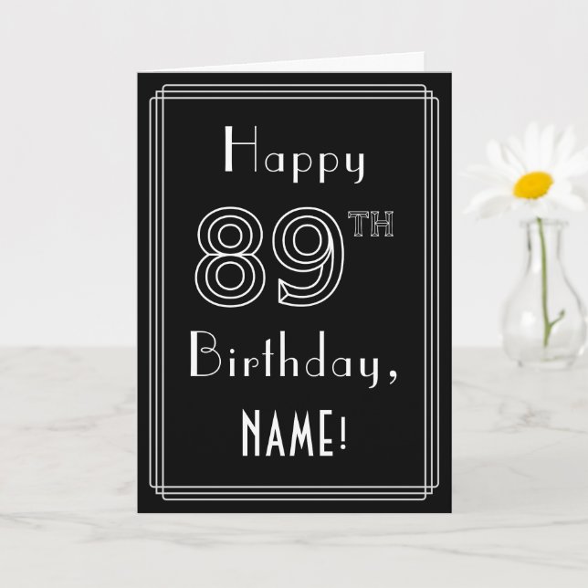 89th Birthday: Art Deco Style # 89 & Custom Name Card (Small Plant)