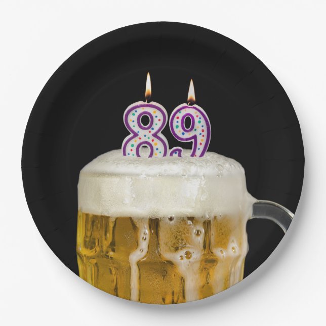 89th Birthday Beer on black Paper Plate (Front)