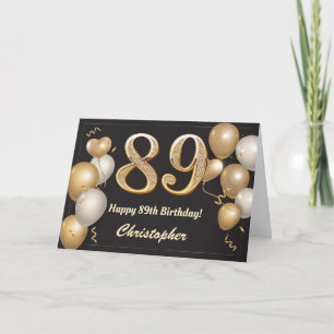 89th Birthday Black and Gold Balloons Birthday Card