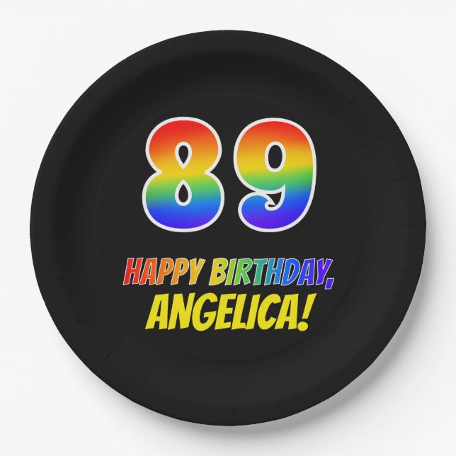 89th Birthday: Bold, Fun, Simple, Rainbow 89 Paper Plate (Front)