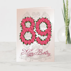 89th birthday card with roses and leaves