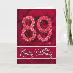 89th birthday card with roses and leaves
