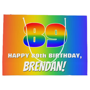 89th Birthday: Colorful, Fun Rainbow Pattern # 89 Large Gift Bag