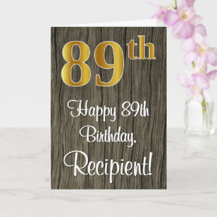 89th Birthday: Elegant Faux Gold Look #, Faux Wood Card