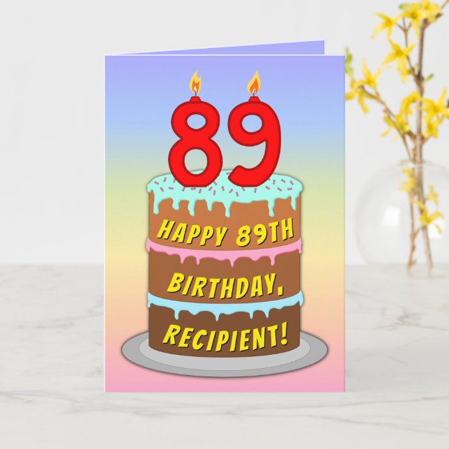 89th Birthday — Fun Cake & Candles, w/ Custom Name Card (Yellow Flower)