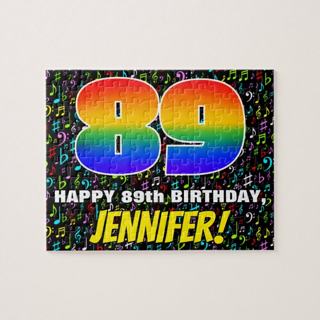 89th Birthday — Fun, Colourful Music Symbols & “89 Jigsaw Puzzle (Horizontal)