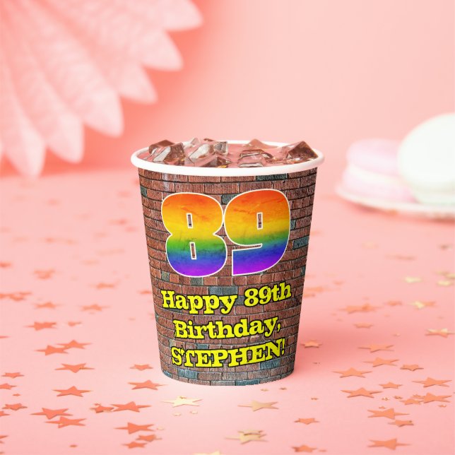 89th Birthday: Fun Graffiti-Inspired Rainbow 89 Paper Cups (Insitu)
