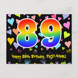 89th Birthday: Fun Hearts Pattern, Rainbow 89 Postcard