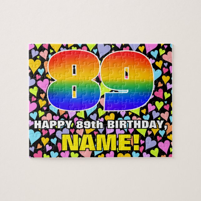 89th Birthday — Fun, Loving Heart Shapes + “89” Jigsaw Puzzle (Horizontal)