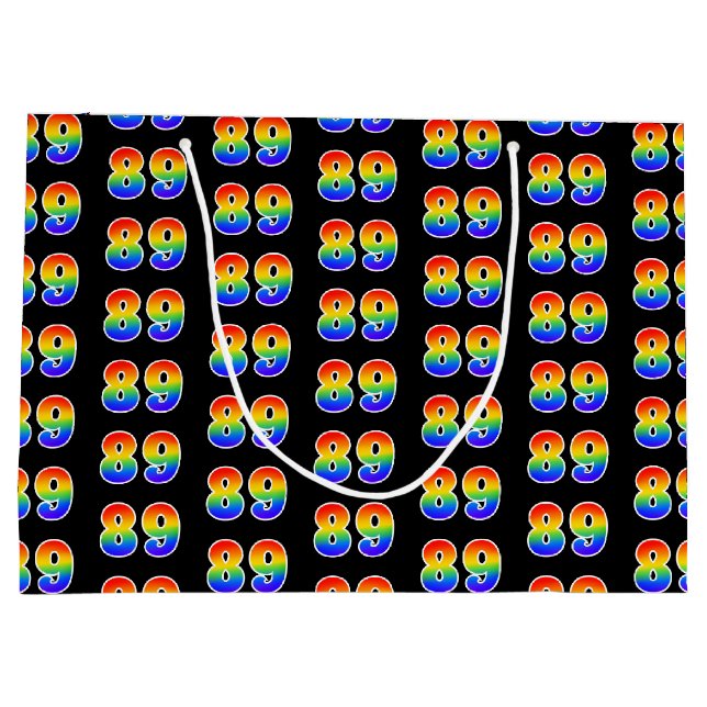 89th Birthday: Fun Rainbow Event Number 89 Pattern Large Gift Bag (Back)