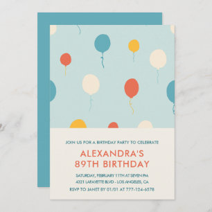 89th birthday invitations Balloons Modern