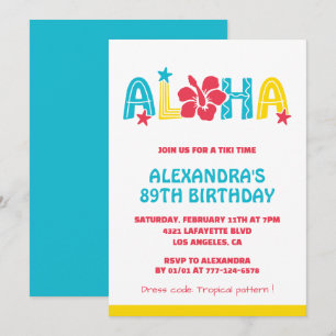 89th birthday invitations Tropical Aloha Hawaiian