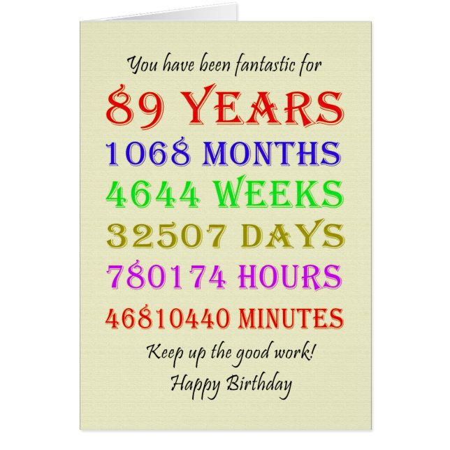 89th Birthday Milestones (Front)
