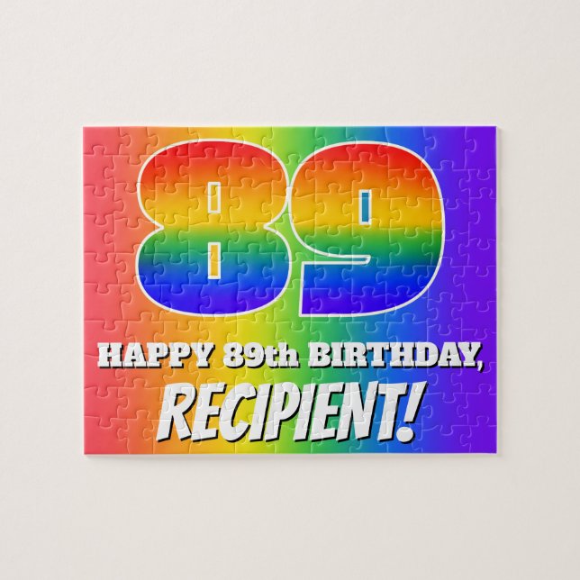 89th Birthday — Multicolored Rainbow Pattern “89” Jigsaw Puzzle (Horizontal)