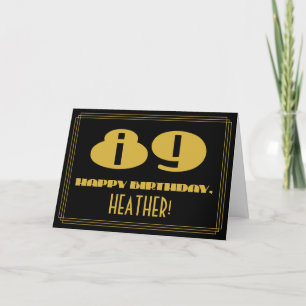 89th Birthday: Name + Art Deco Inspired Look "89" Card