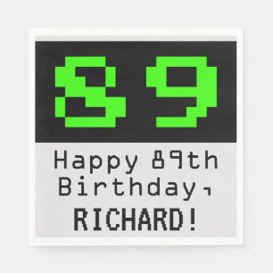 89th Birthday - Nerdy / Geeky Style "89" & Name Napkin