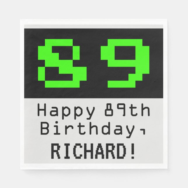 89th Birthday - Nerdy / Geeky Style "89" & Name Napkin (Front)