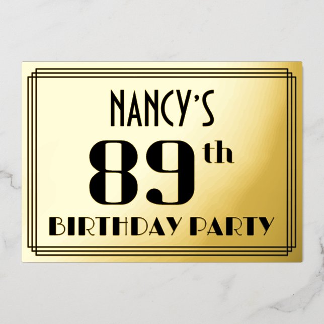 89th Birthday Party: Art Deco Look “89” and Name (Front)