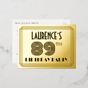 89th Birthday Party ~ Art Deco Style “89” + Name Foil Invitation Postcard