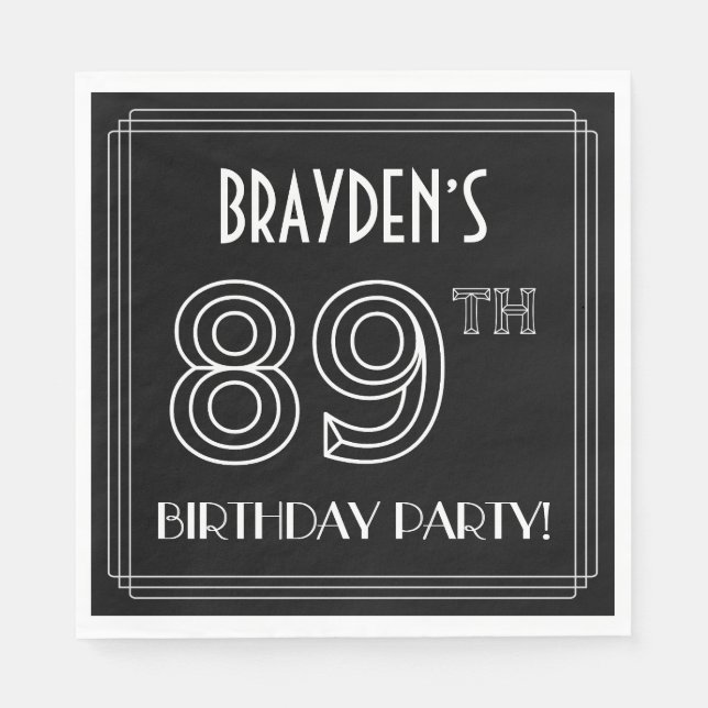89th Birthday Party: Art Deco Style + Custom Name Napkin (Front)