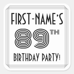 89th Birthday Party: Art Deco Style + Custom Name Square Sticker