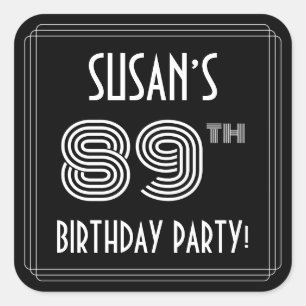 89th Birthday Party: Art Deco Style & Custom Name Square Sticker