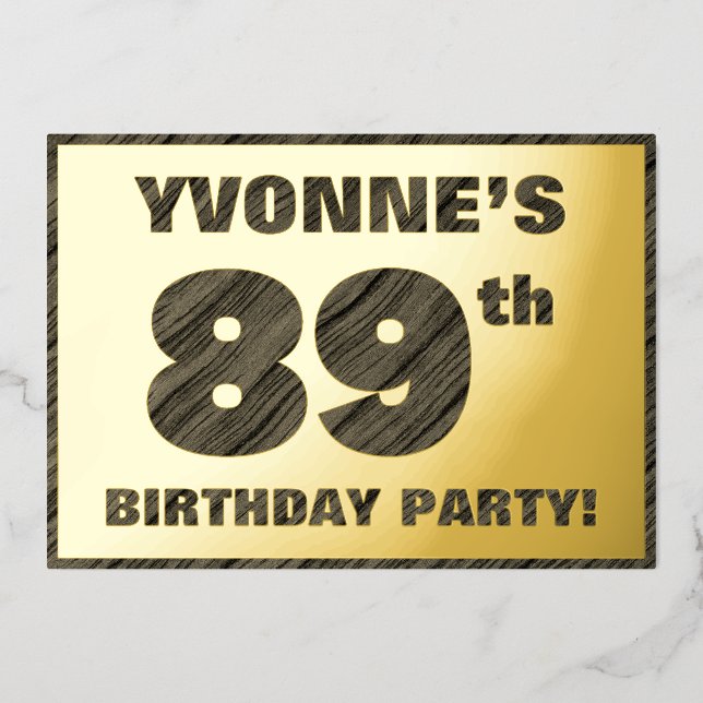 89th Birthday Party — Bold, Faux Wood Grain Text (Front)