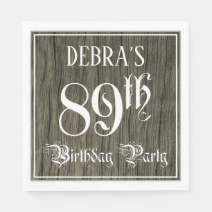 89th Birthday Party — Fancy Script, Faux Wood Look Napkin