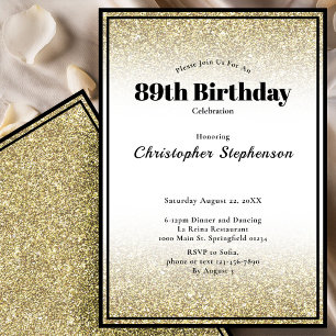 89th Birthday Party Invitation in Black and Gold