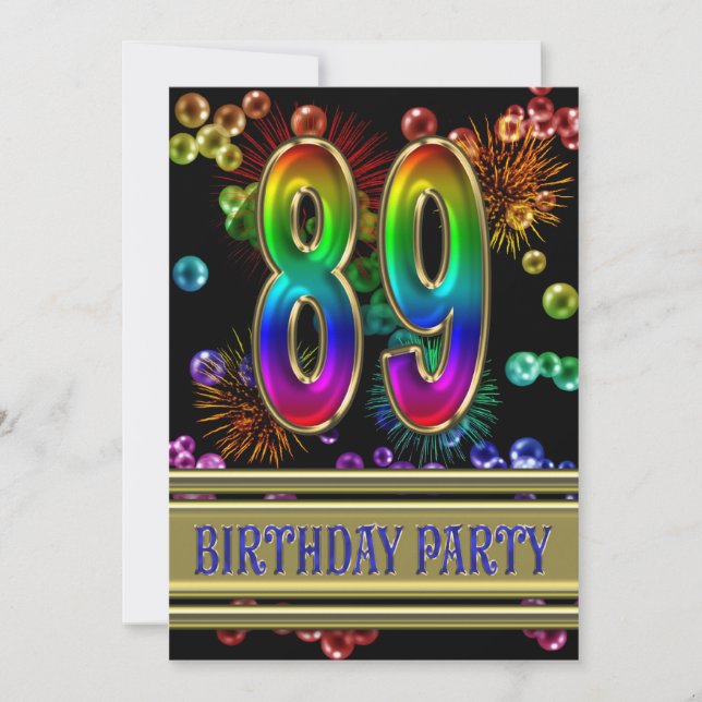 89th Birthday party Invitation with bubbles (Front)