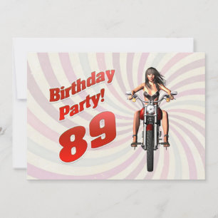 89th birthday party with a girl on a motorbike invitation