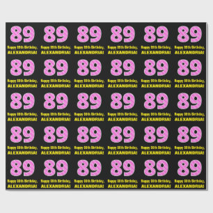 89th Birthday: Pink Stripes and Hearts "89" + Name Wrapping Paper