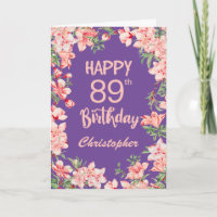 89th Birthday Purple Pink Peach Watercolor Floral
