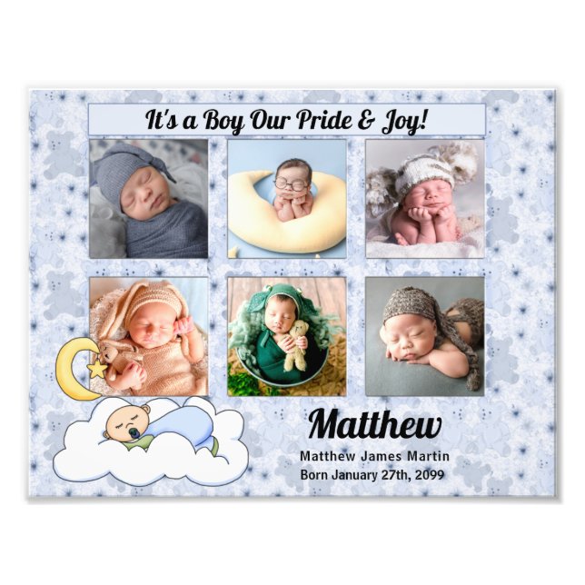 8-1/2x11 It's a Boy New Baby Photo Frame 6 Photos (Front)