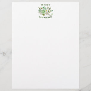 8.5" x 11" Stationery Paper Green Roses